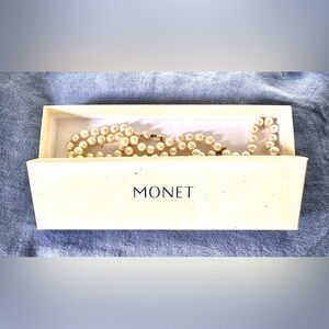 VINTAGE MONET Pearl Necklace. Simulated Authentic weight/look/feel-Original Box.